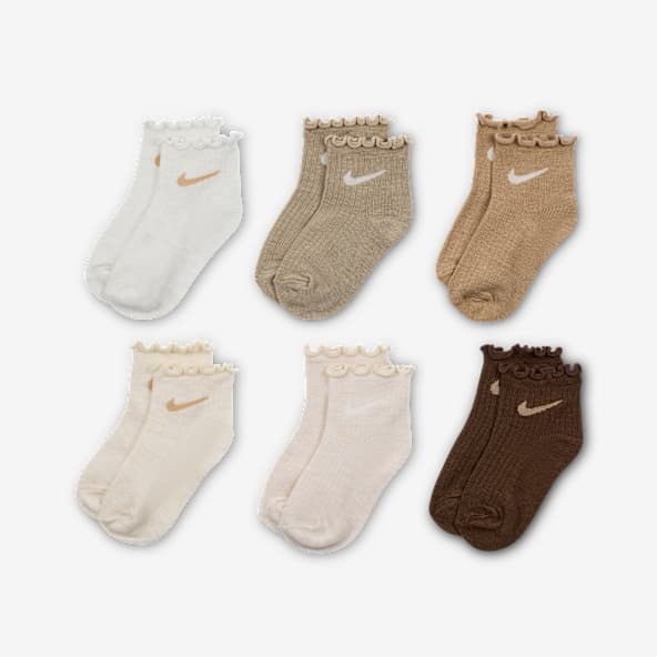 Nike Calcetines al tobillo con ribete tipo lechuga para niños talla pequeña (6 pares)