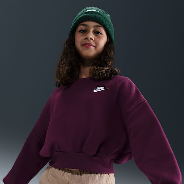 Nike Sportswear Club Fleece Sudadera de cuello redondo Dri-FIT de corte cuadrado para niña