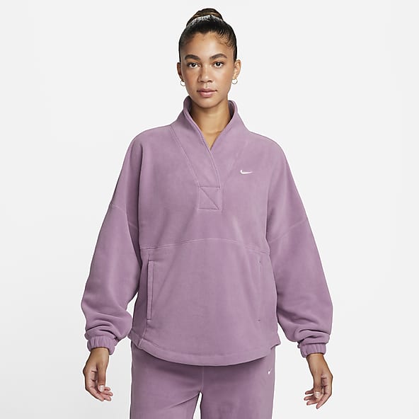NIKE Women's Sportwear Femme 1/4 Zip Pink Oxford / Metallic Gold Sweatshirt  XL