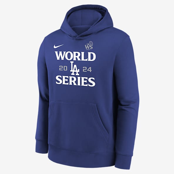 Los Angeles Dodgers 2024 World Series Authentic Collection Sudadera con gorro sin cierre Nike de la MLB para niños talla grande