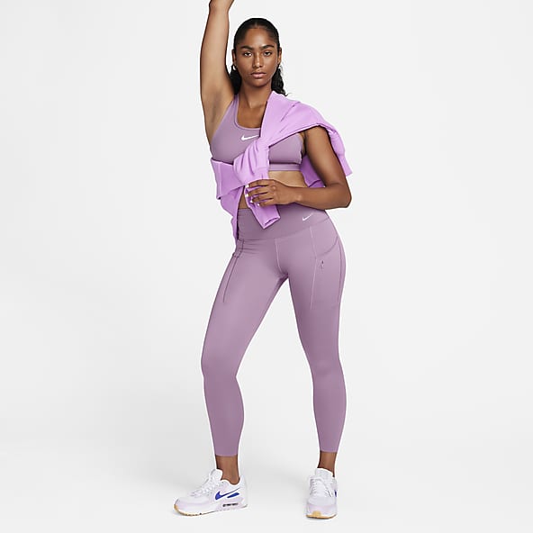 Womens Nike Yoga High-Rise 7/8 Cut Out Leggings M Purple Plum Fog