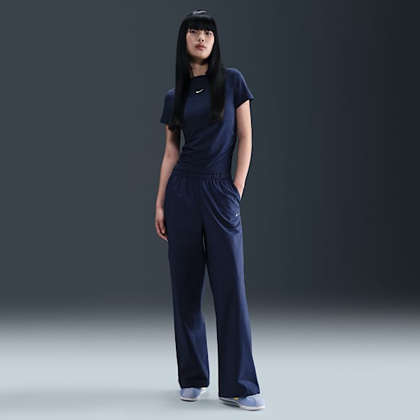 Nike Sportswear Chill Poplin Pants de tiro alto con dobladillo abierto holgados para mujer