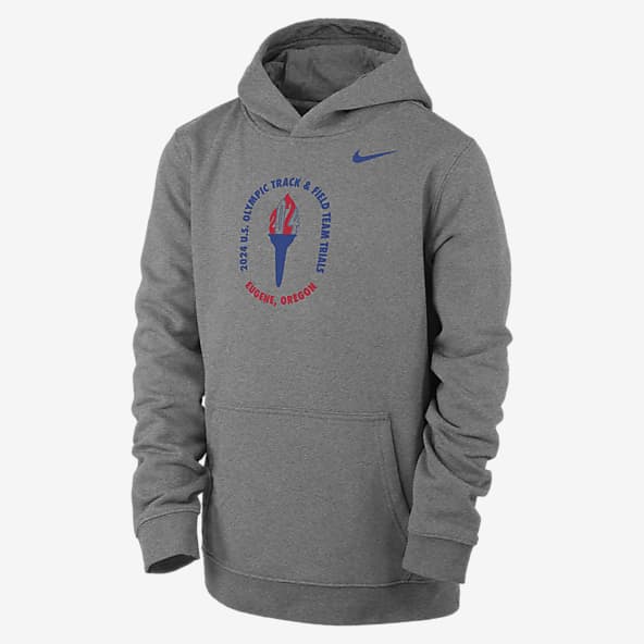 USATF Club Fleece Sudadera con gorro sin cierre de correr Nike para niños talla grande