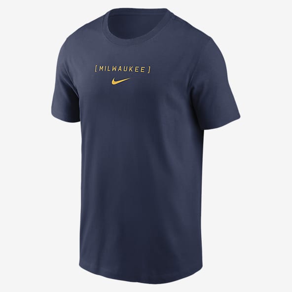Milwaukee Brewers Large Logo Back Stack Men's Nike MLB T-Shirt