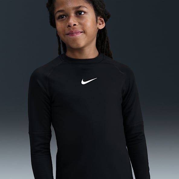 Nike Pro Playera de cuello redondo de manga larga Dri-FIT para niño talla grande
