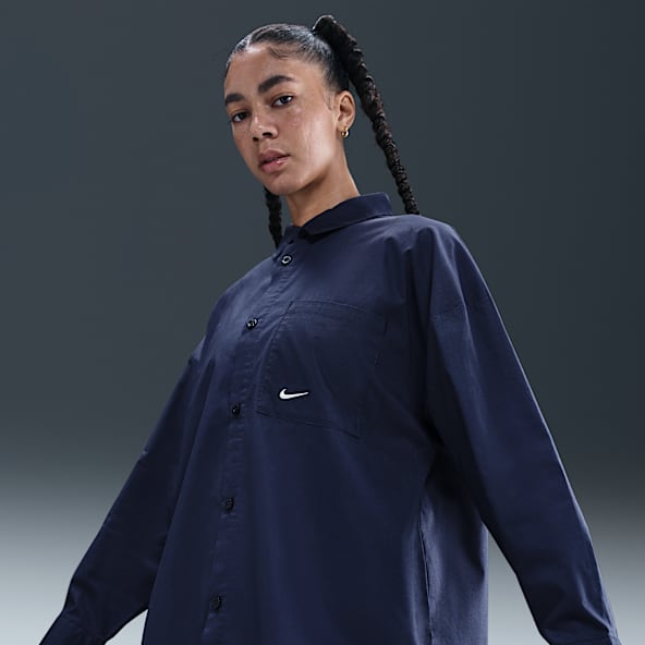 Nike Sportswear Chill Poplin Woven Loose Long-Sleeve Button-Down Top