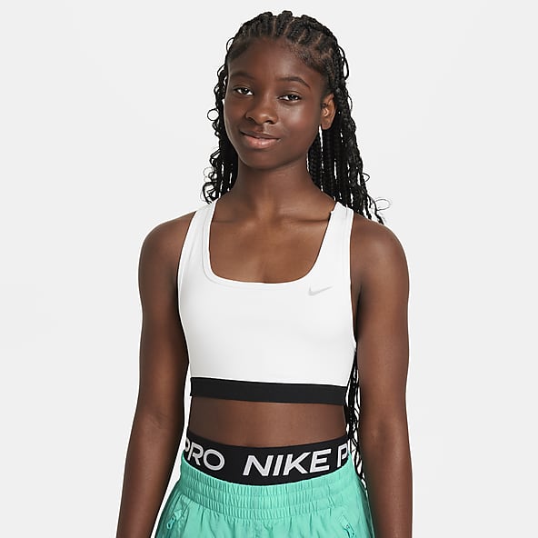 Big Kids (XS - XL) White Nike Swoosh Sports Bras.