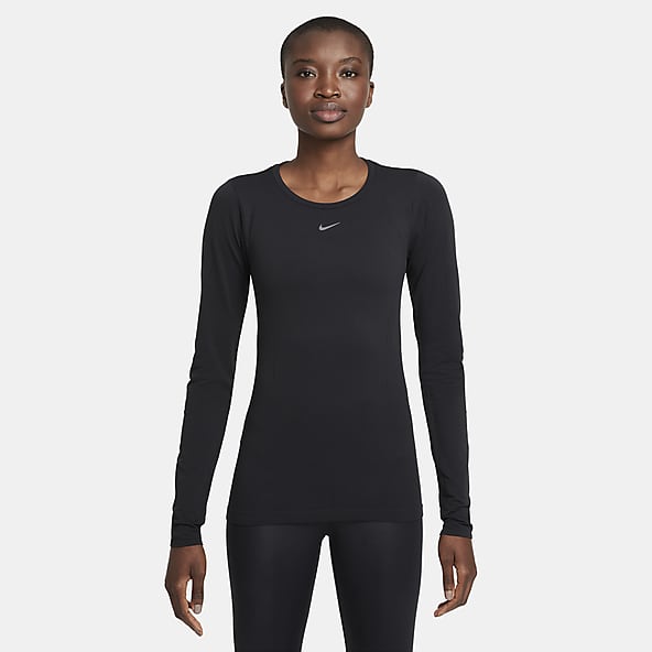 Camiseta de fitness manga larga para Mujer 100 negro