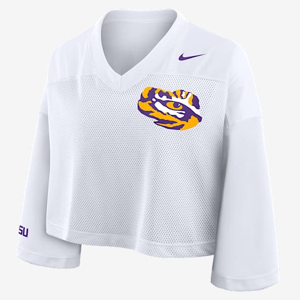 LSU Jersey Playera universitaria Nike Dri-FIT cropped para mujer