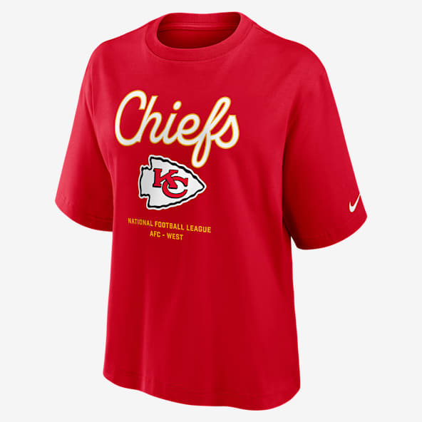 Kansas City Chiefs Essential Script Boxy Playera Nike de la NFL para mujer