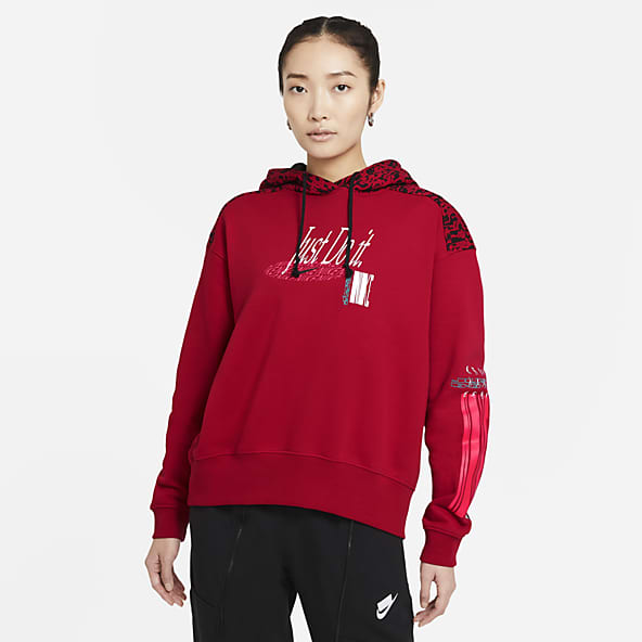 Red and black nike hoodie womens clearance
