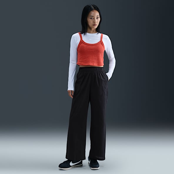 Nike Sportswear Chill Poplin กางเกงขายาวเอวสูงทรงหลวมเปิดชายผู้หญิง