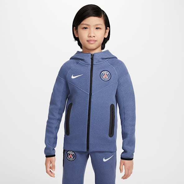 Paris Saint-Germain Tech Nike-fodboldhættetrøje i fleece med lynlås til større børn (drenge)
