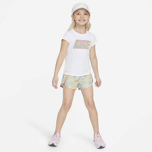Nike Girls Tee Shirt & Dri-Fit Swooshfetti Tempo Shorts Set Outfit Grey  Black 6X