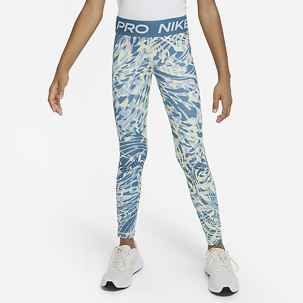 Girls Youth Nike Pro Dri-Fit Leggings Size Small Blue Floral Print