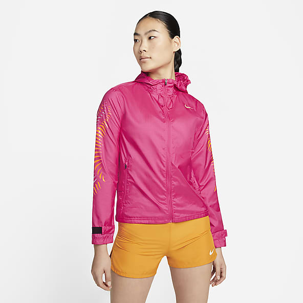 Higherstate Lightweight Womens Pink Yellow Running Sports Zip Jacket Top 