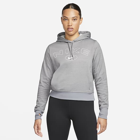 Nike Womens Slogan Dry Fit Hoodie Gray XL at  Women's