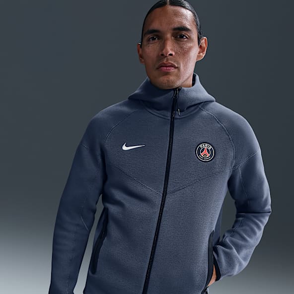Paris Saint-Germain Tech Windrunner Sudadera con gorro de fútbol Nike de tejido Fleece de cierre completo para hombre