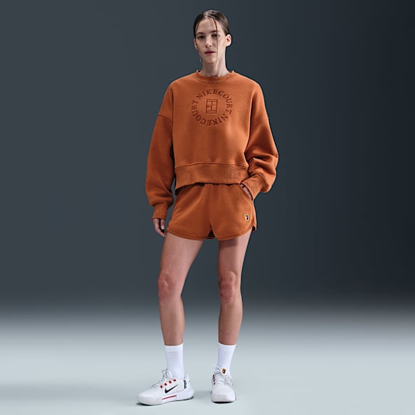 NikeCourt Heritage Shorts de tenis de tejido Fleece de tiro medio para mujer