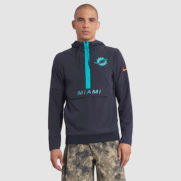Miami Dolphins Rivalries Collection Sideline Anorak Chamarra Nike de la NFL de medio cierre con gorro para hombre