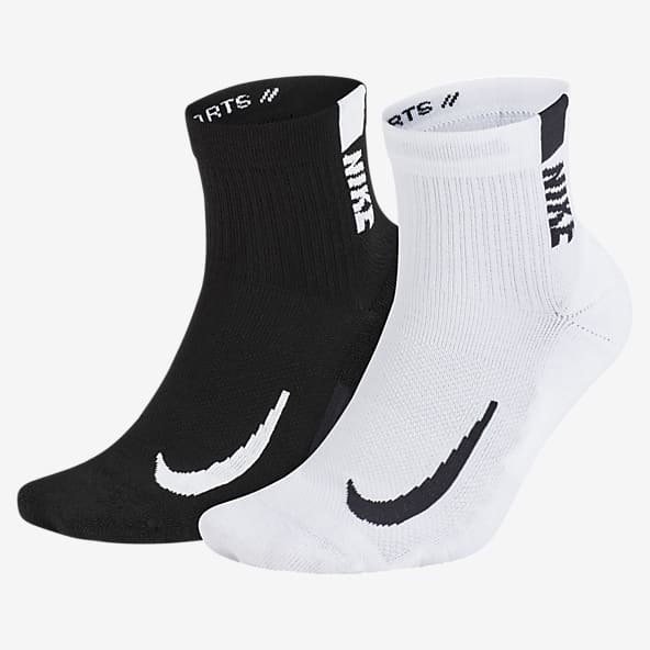 white nike socks with colored swoosh