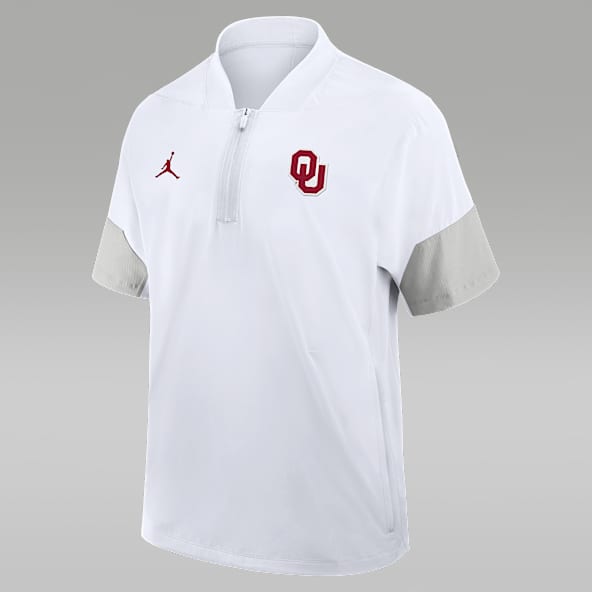 Oklahoma Sideline Coach Men's Nike Jordan Brand 1/2-Zip Short-Sleeve Hooded Jacket