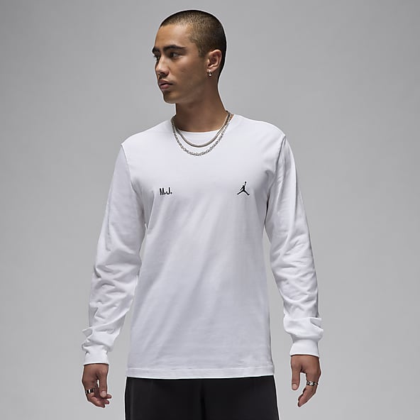 Jordan White Long Sleeve Shirts Graphic Tees. Nike