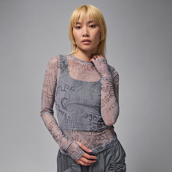 Air Jordan Playera de malla de manga larga para mujer
