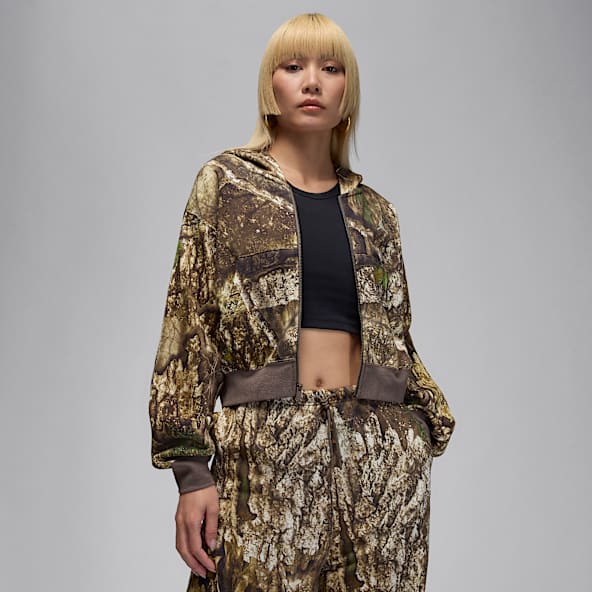Jordan Brooklyn Fleece Sudadera con gorro cropped de cierre completo Realtree Mod para mujer
