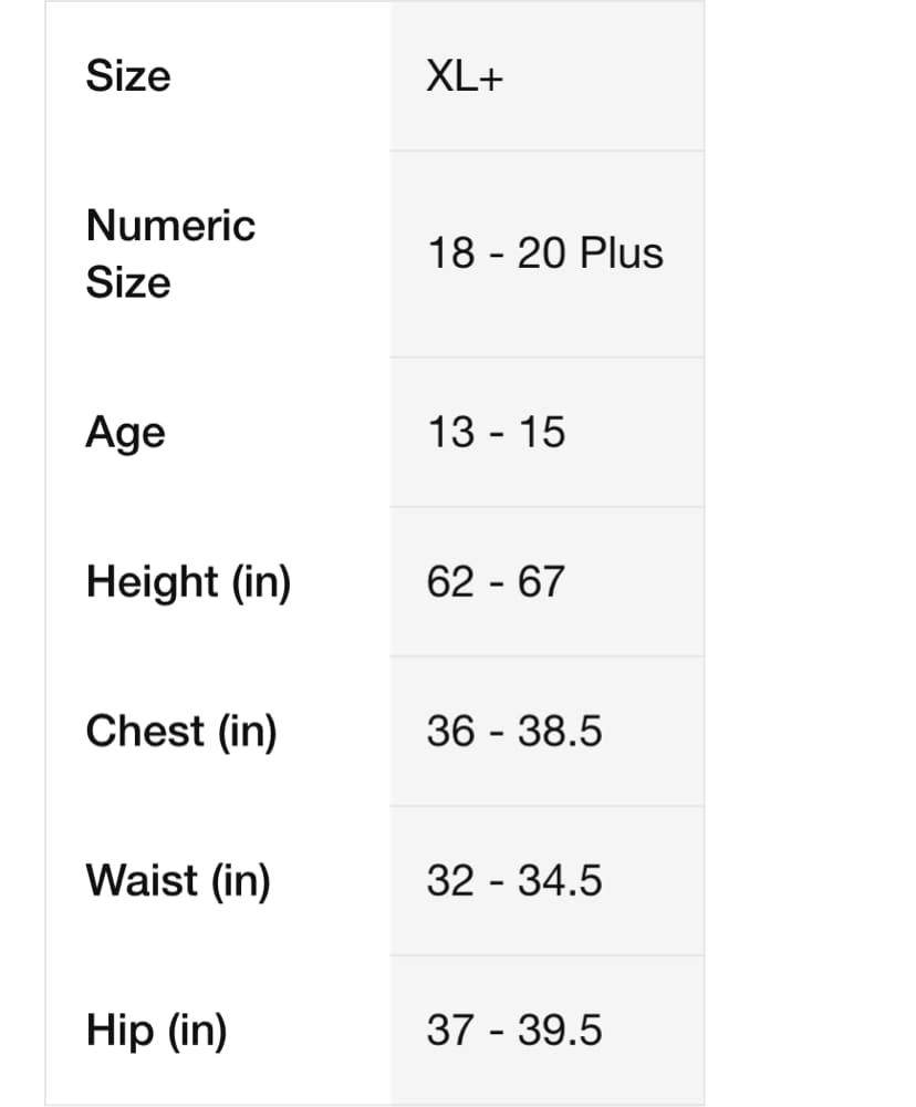 Children's Size Chart for Clothes