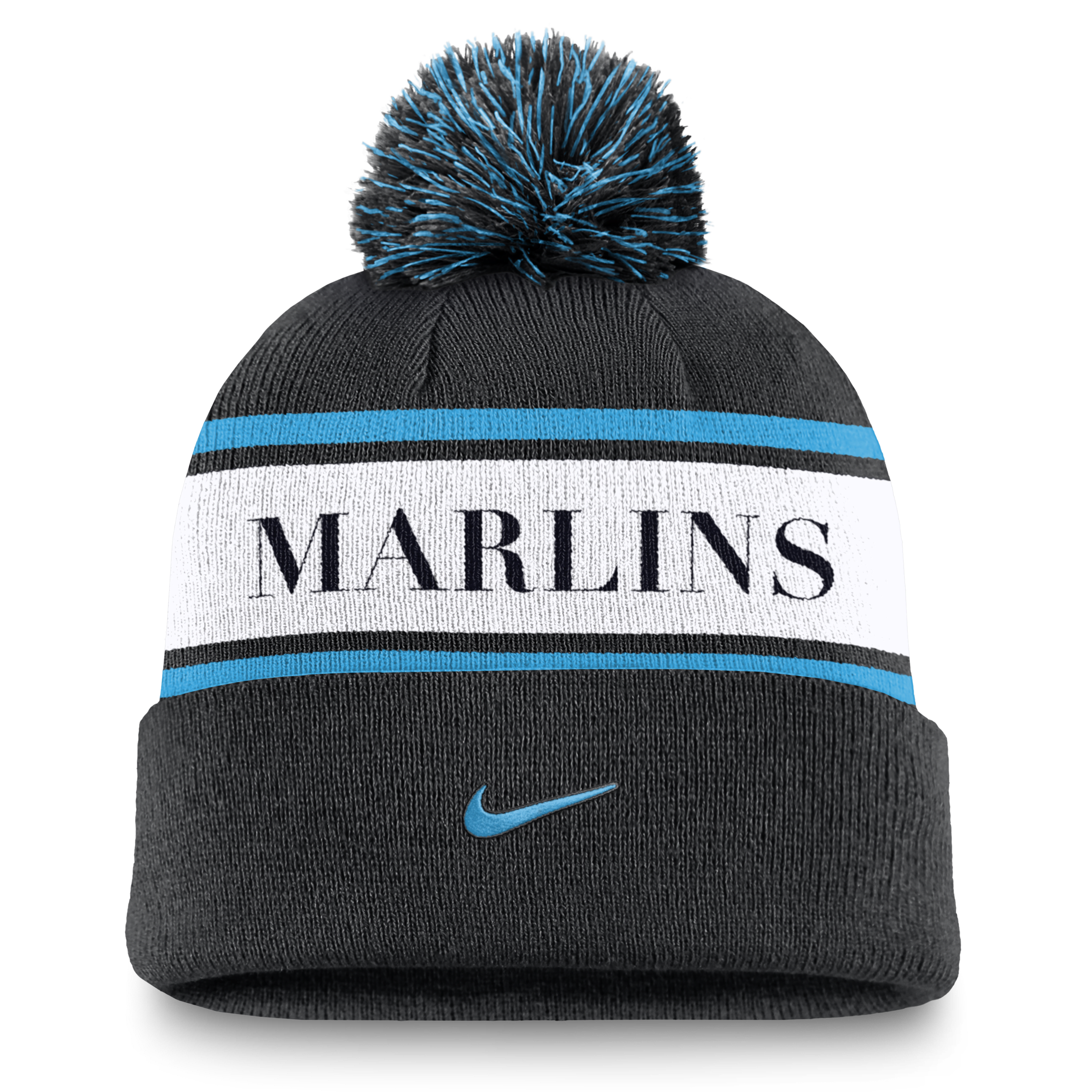 Miami Marlins Team Stripe Peak Men's Nike MLB Cuffed Pom Beanie