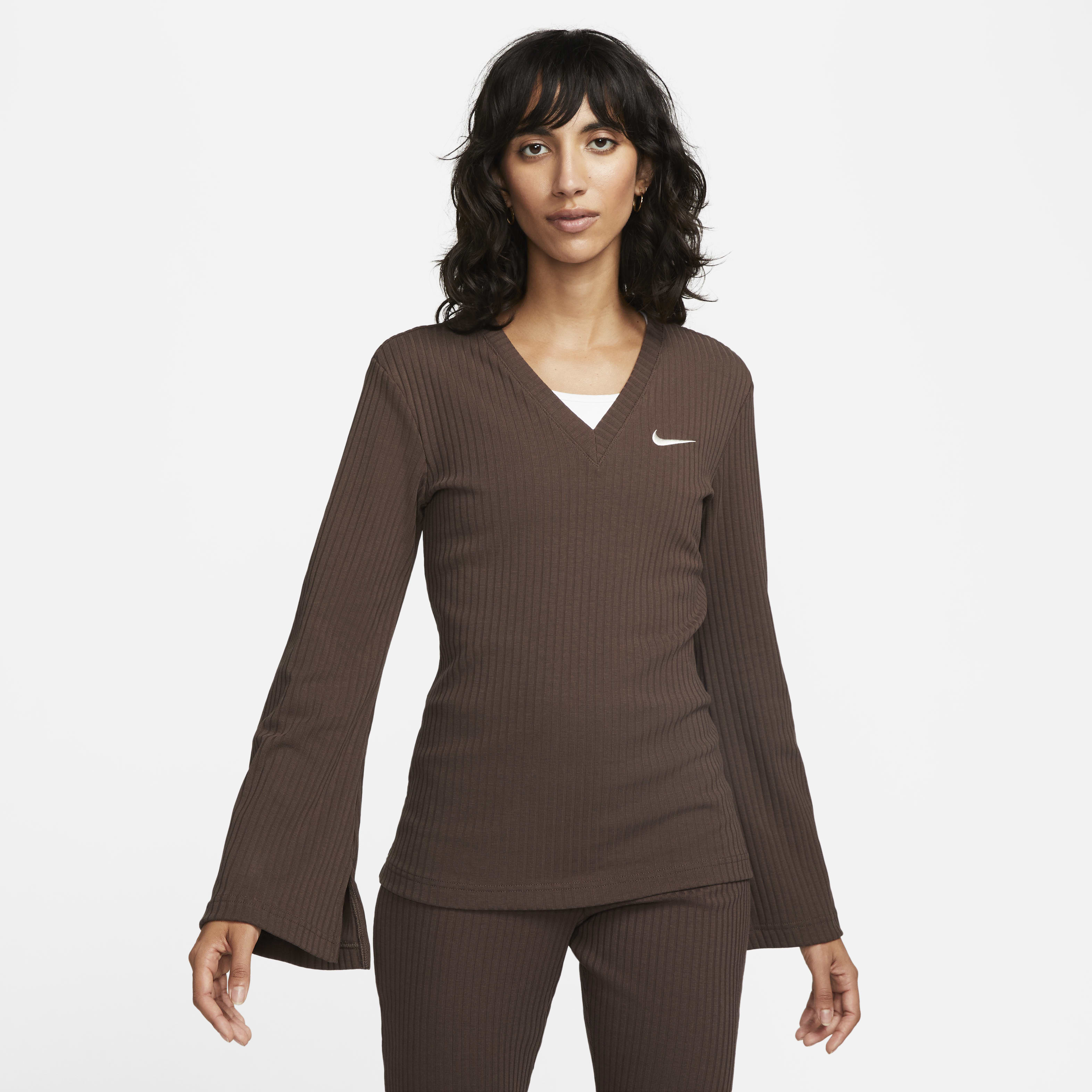 Nike Sportswear Women's Ribbed Jersey Long-Sleeve V-Neck Top