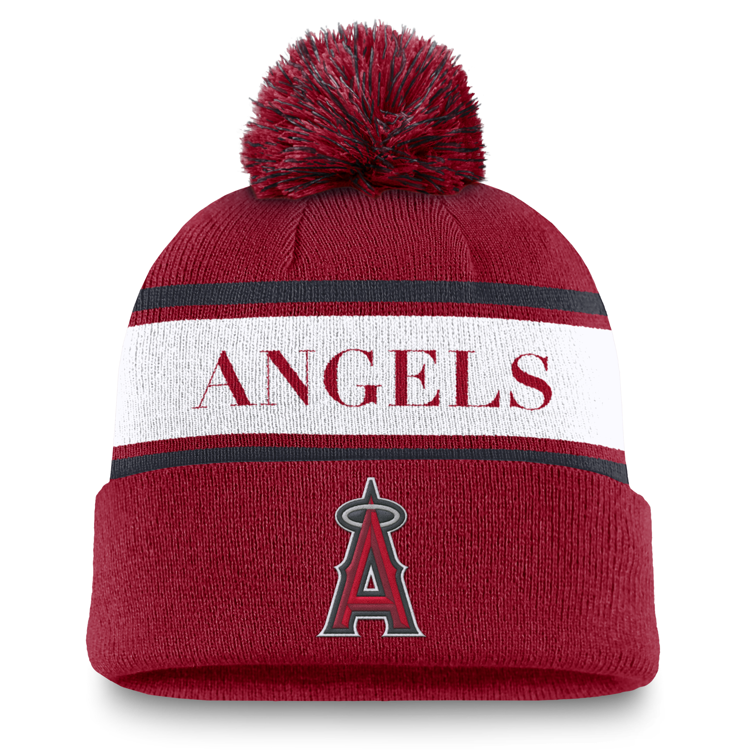 Los Angeles Angels Team Stripe Peak Men's Nike MLB Cuffed Pom Beanie