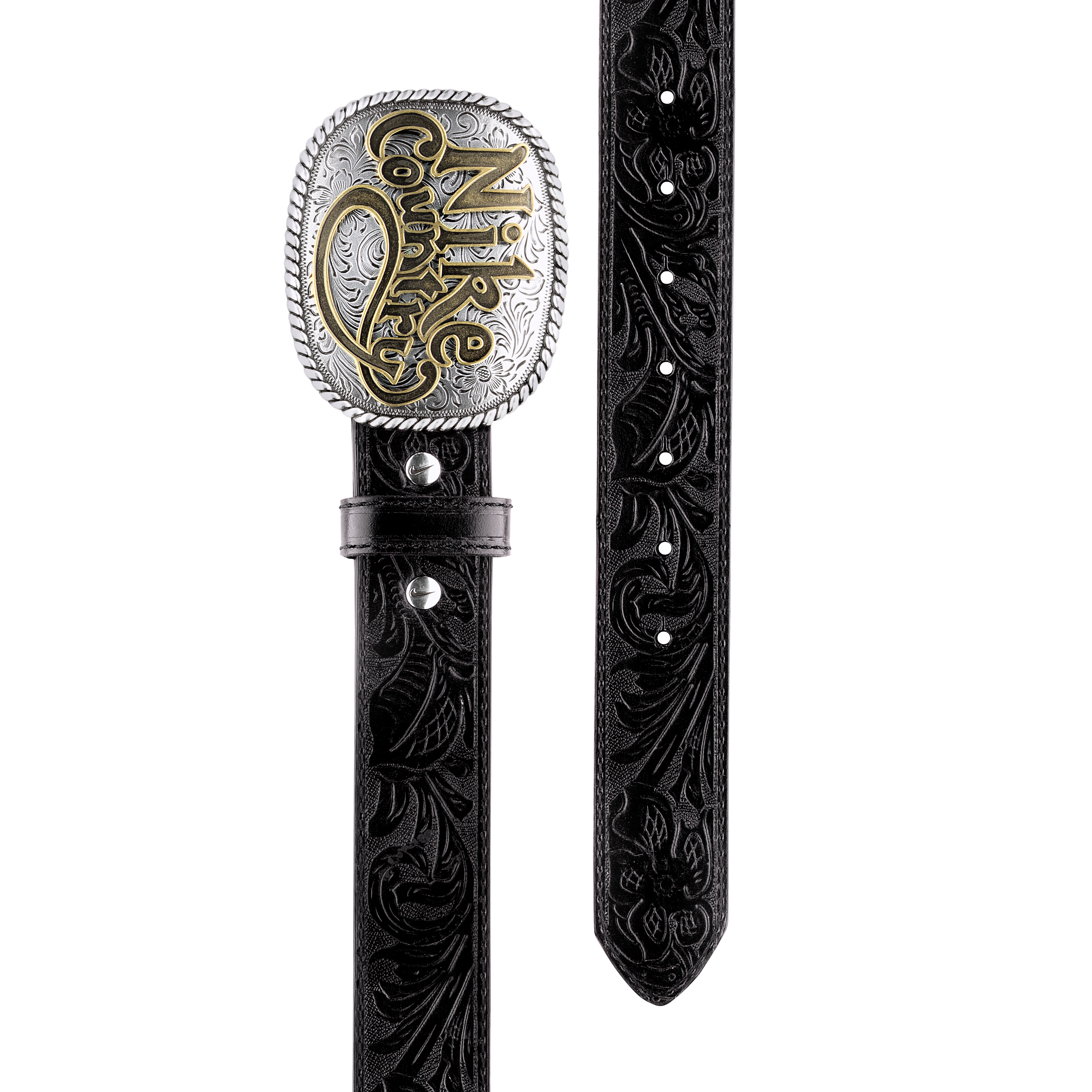 Nike Country Men's Plaque Buckle Embossed Leather Belt