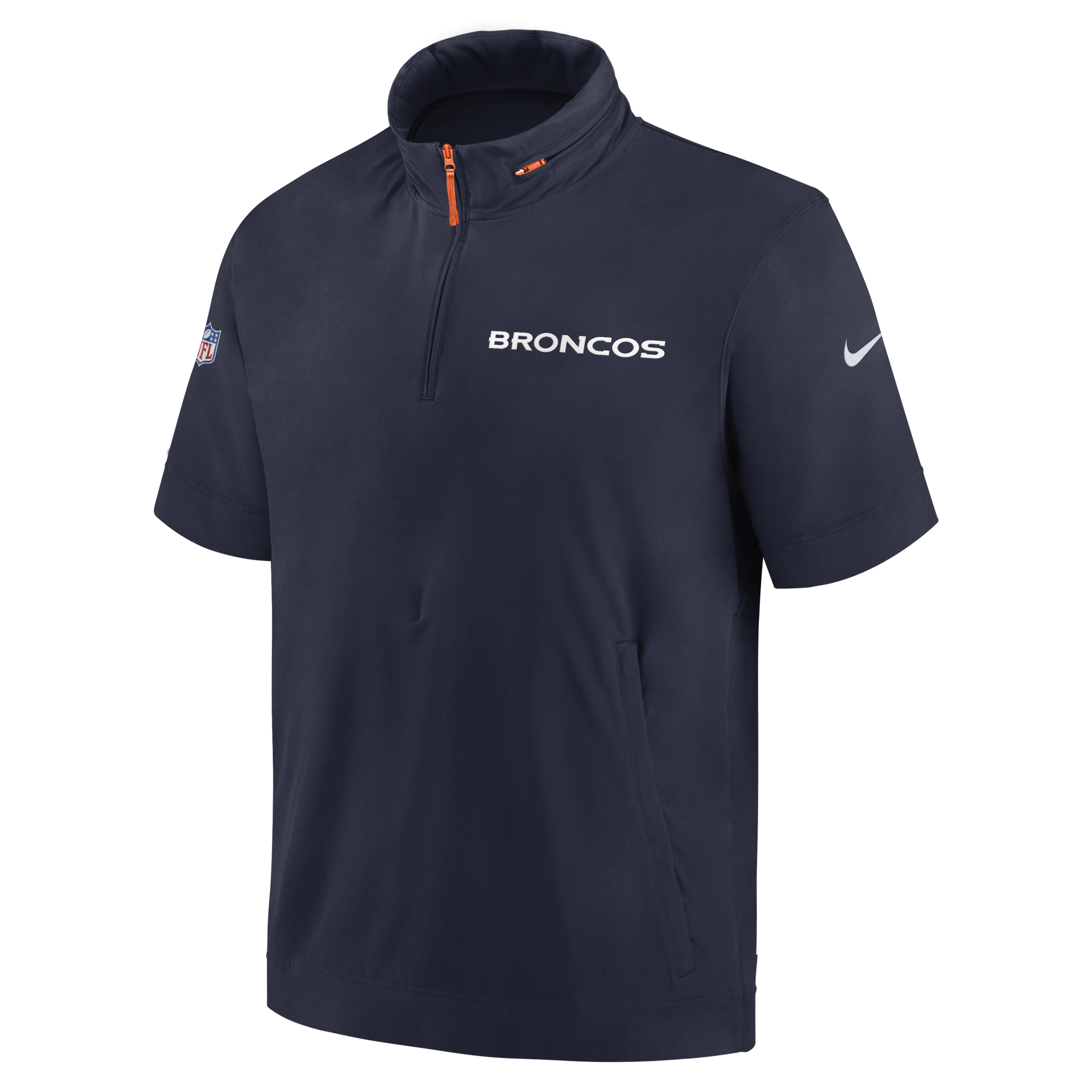 Denver Broncos Sideline Coach Men's Nike NFL 1/2-Zip Short-Sleeve Hooded Jacket