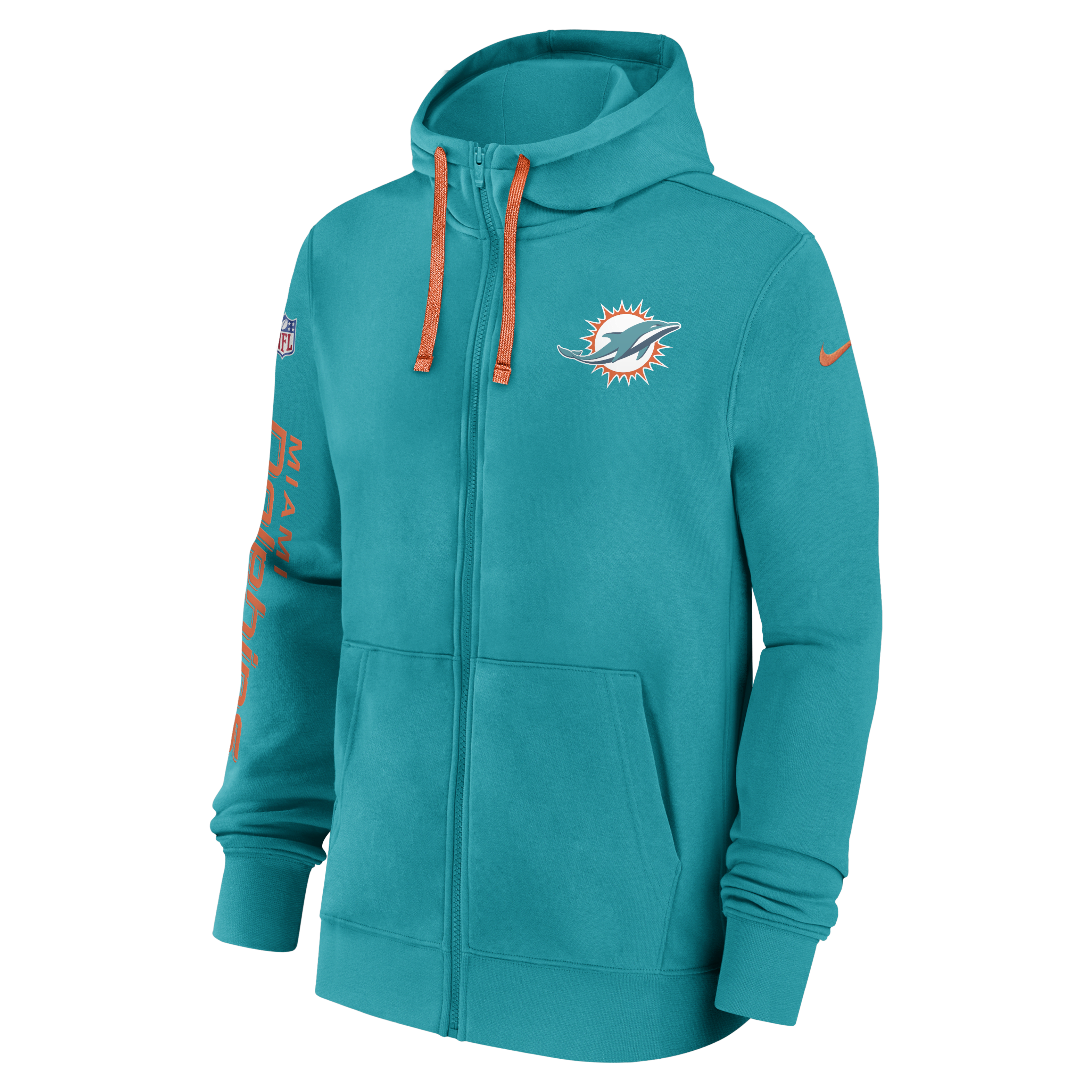 Miami Dolphins Sideline Team Issue Club Men's Nike Full Zip Hoodie