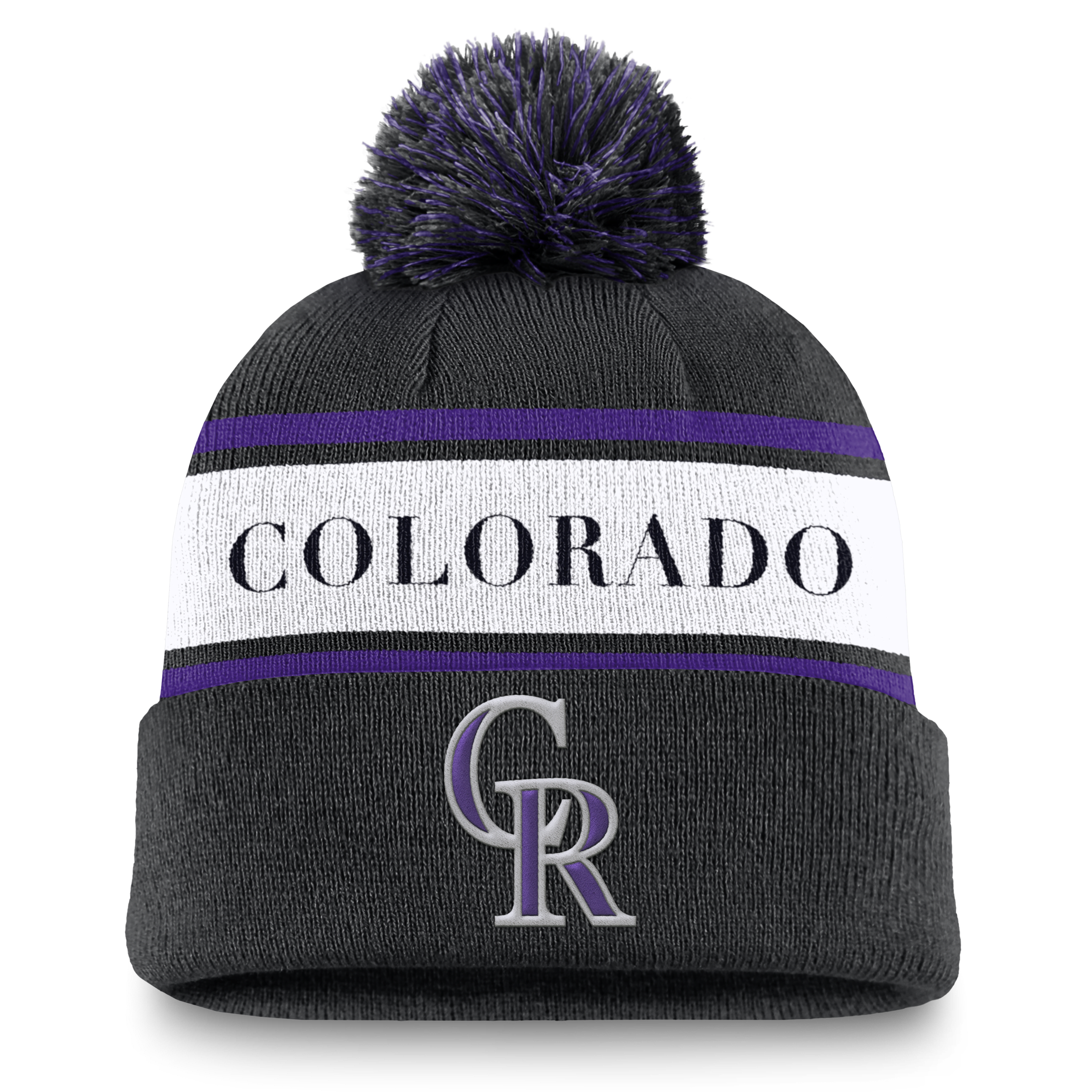 Colorado Rockies Team Stripe Peak Men's Nike MLB Cuffed Pom Beanie