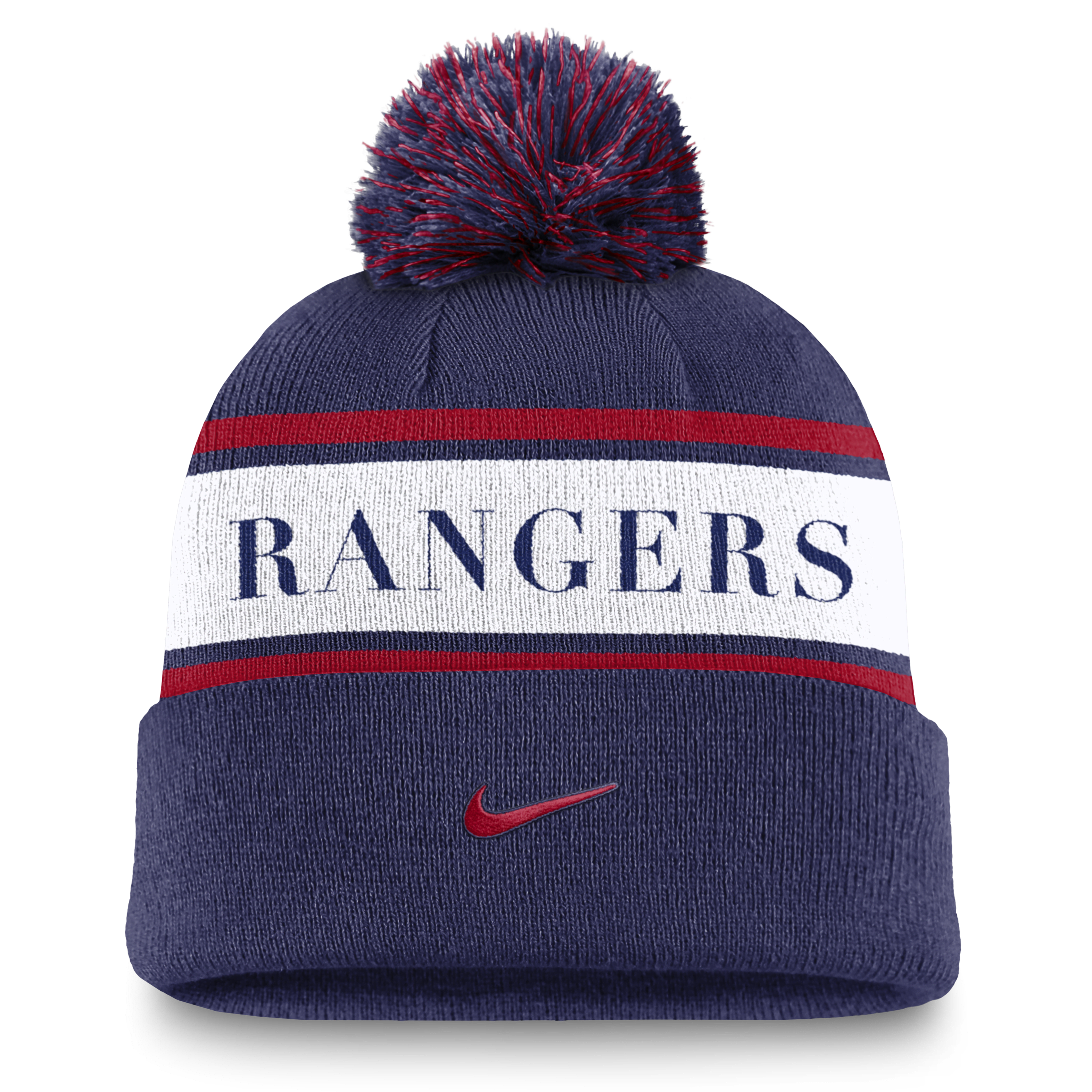 Texas Rangers Team Stripe Peak Men's Nike MLB Cuffed Pom Beanie