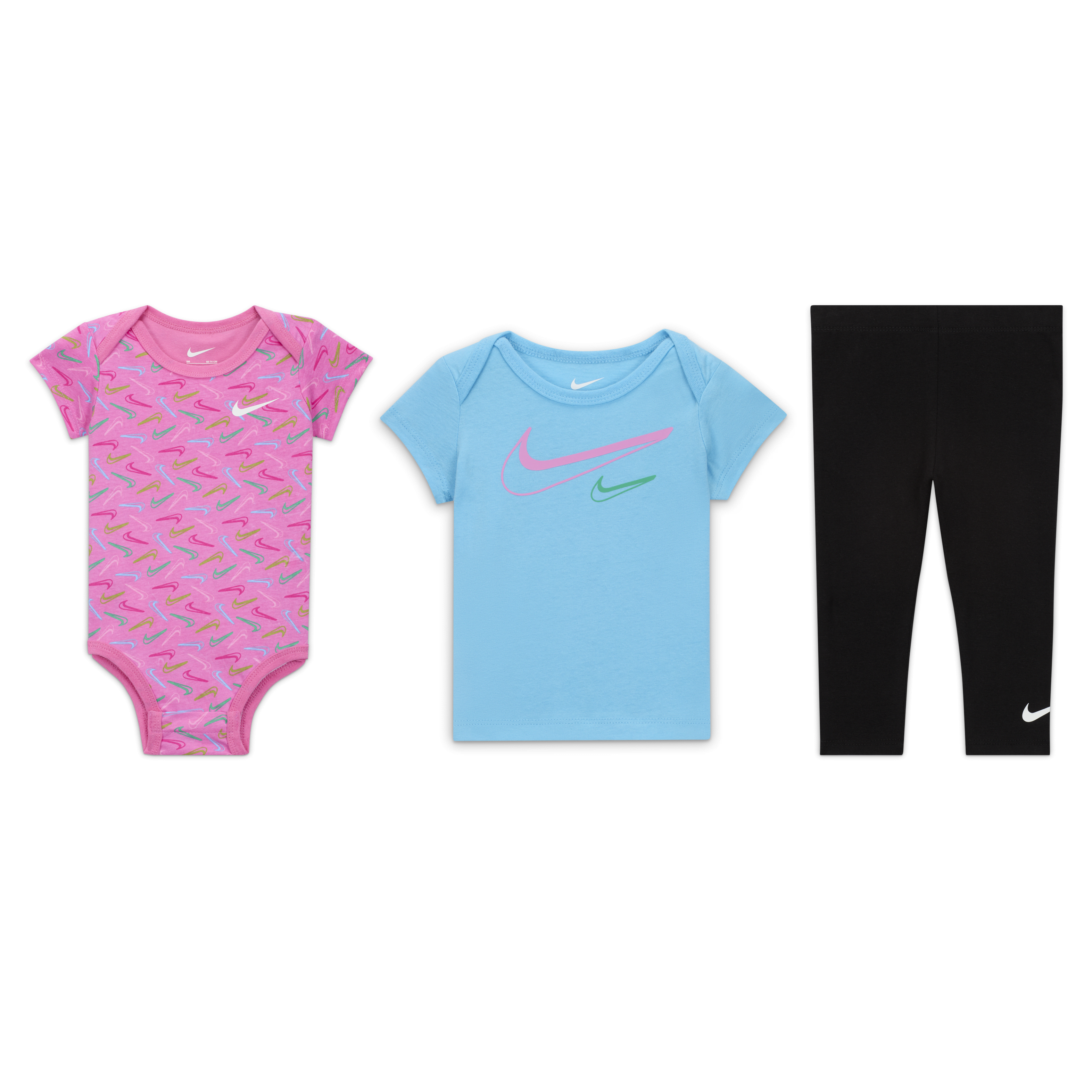 Conjunto de 3 peças com body Nike Swoosh Logo para bebé (0–9 meses)