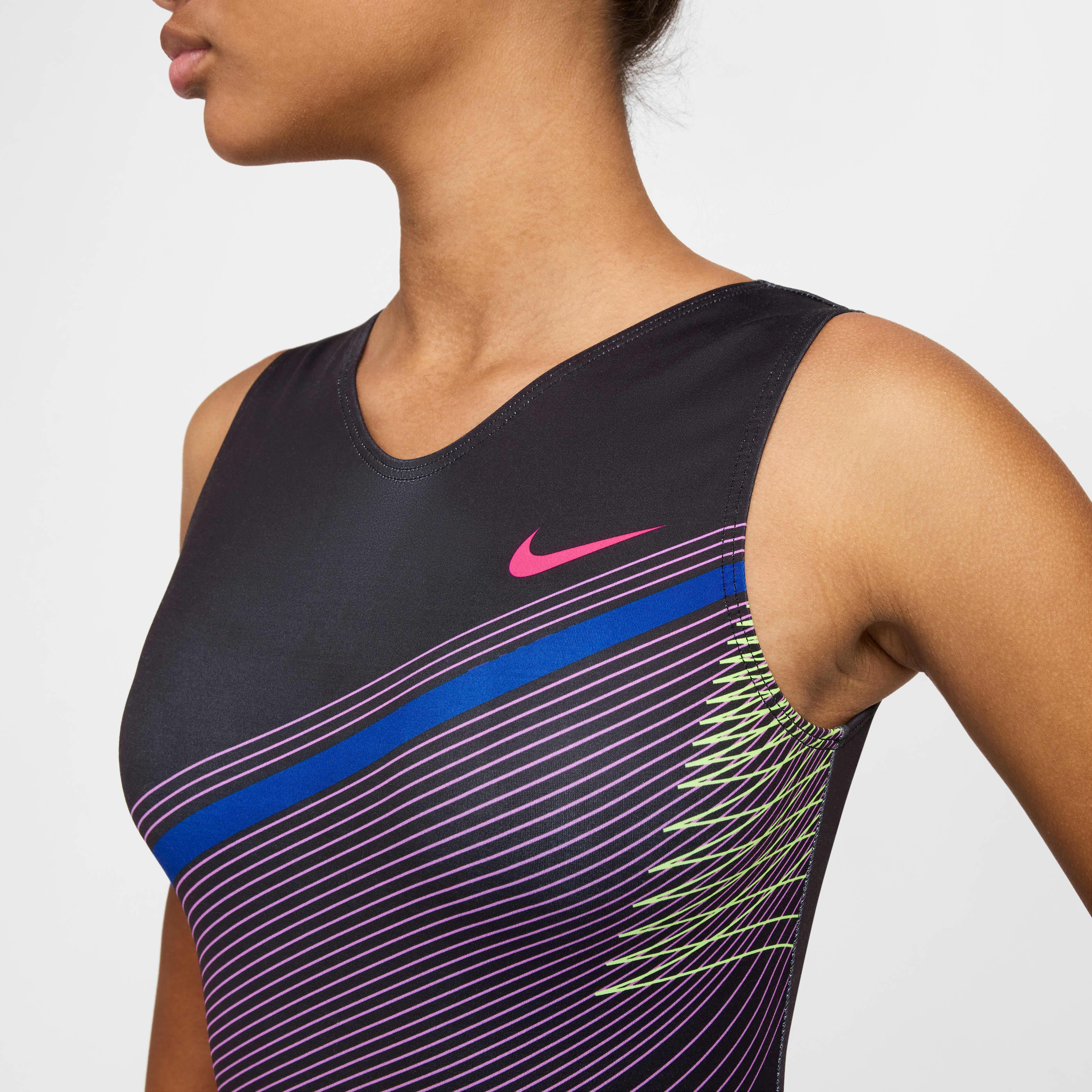 Nike Gymnastics Diagonal Stripe Printed Performance Leotard