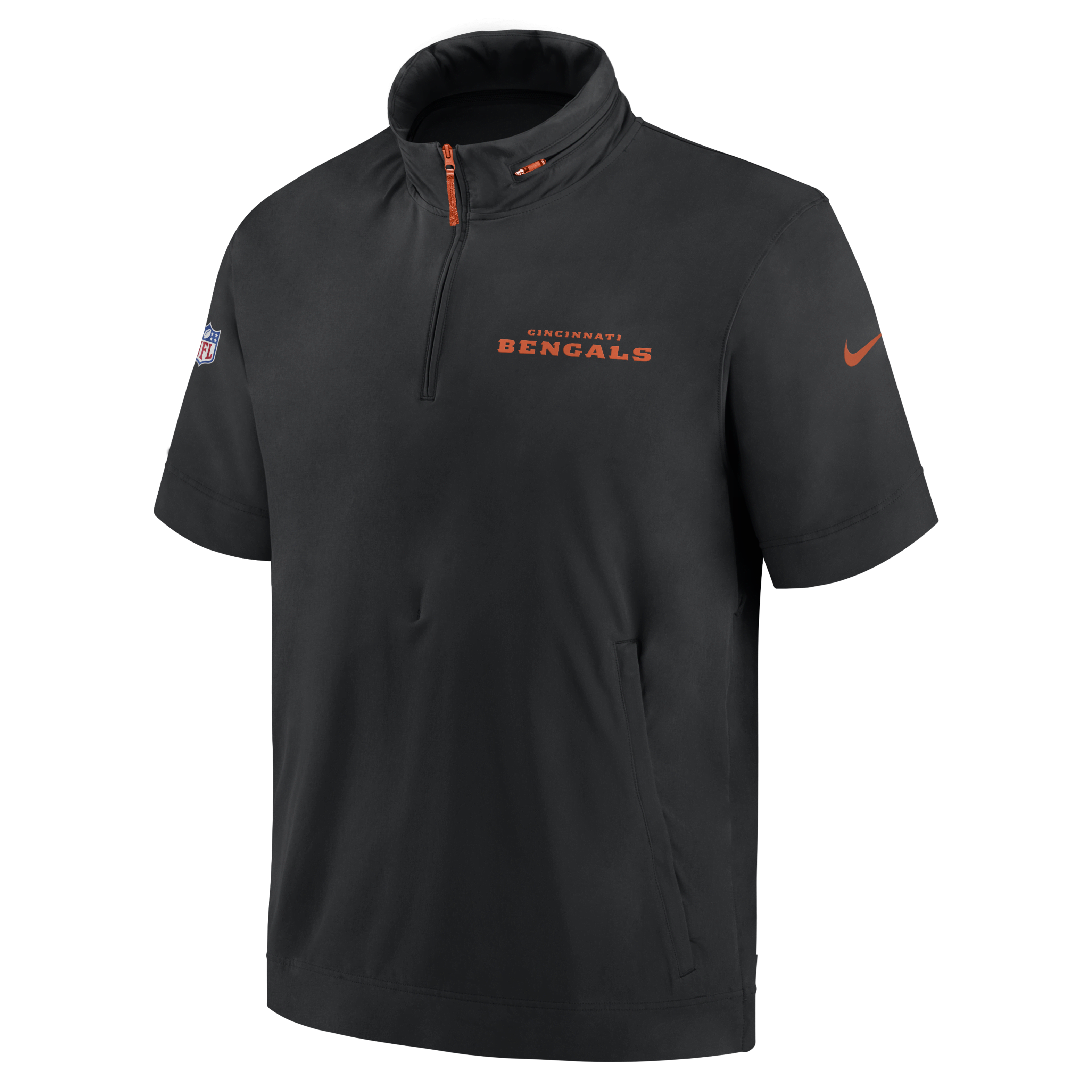 Cincinnati Bengals Sideline Coach Men's Nike NFL 1/2-Zip Short-Sleeve Hooded Jacket