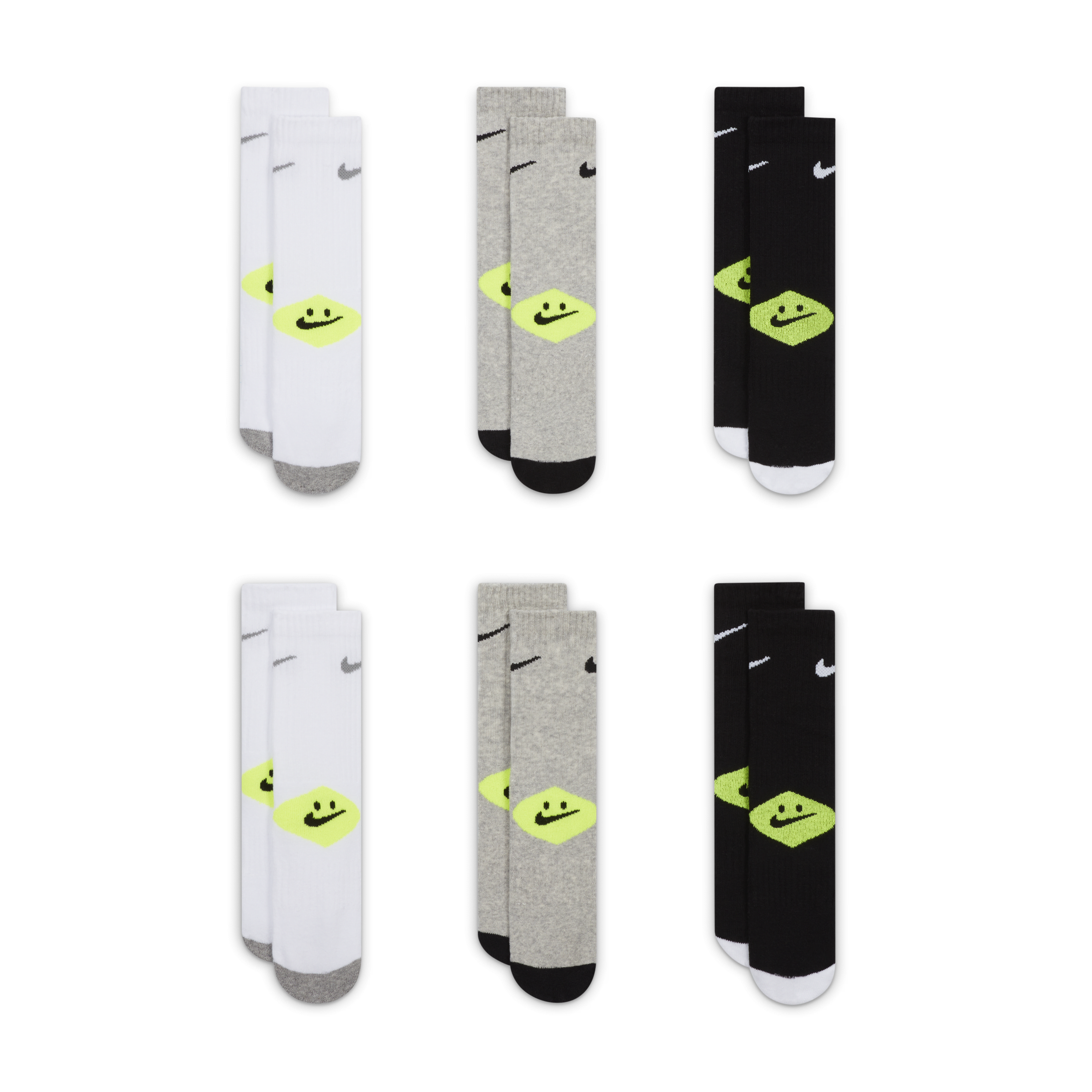 Nike Dri-FIT Smiley Little Kids' Crew Socks (6 Pairs)