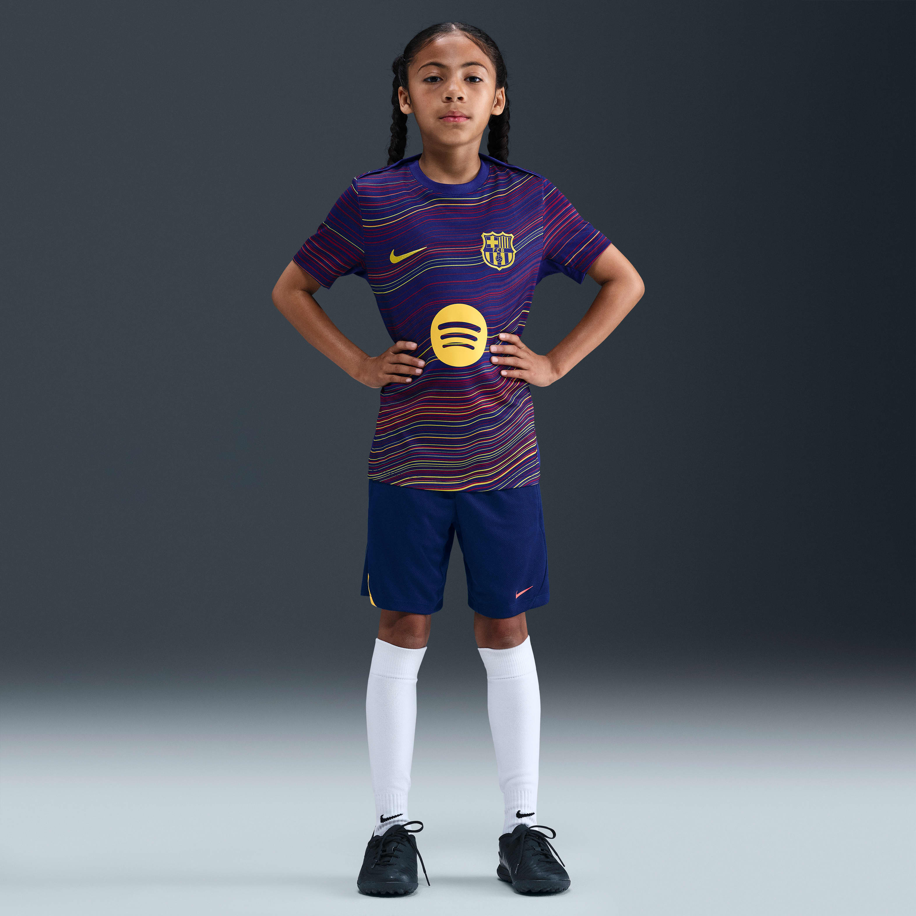 FC Barcelona Academy Pro Home Big Kids' Nike Dri-FIT Soccer Pre-Match Short-Sleeve Top