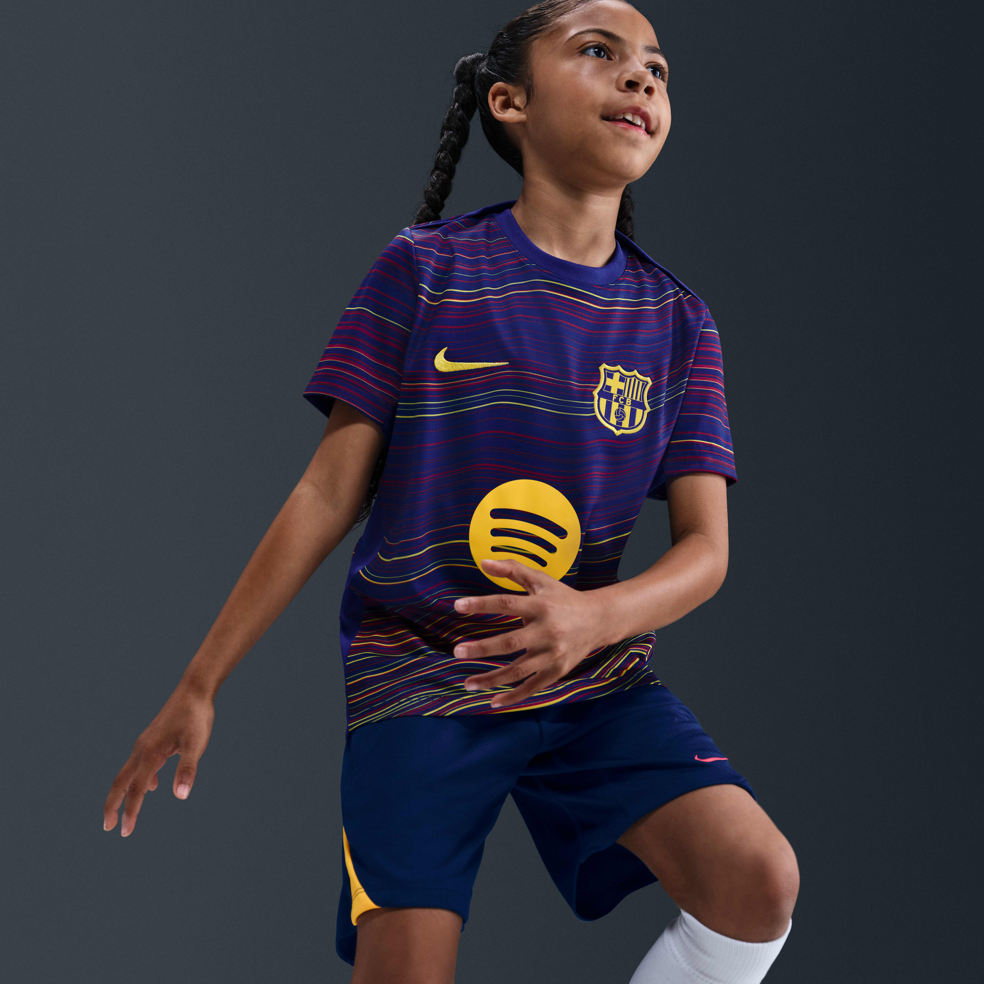 FC Barcelona Academy Pro Home Big Kids' Nike Dri-FIT Soccer Pre-Match Short-Sleeve Top