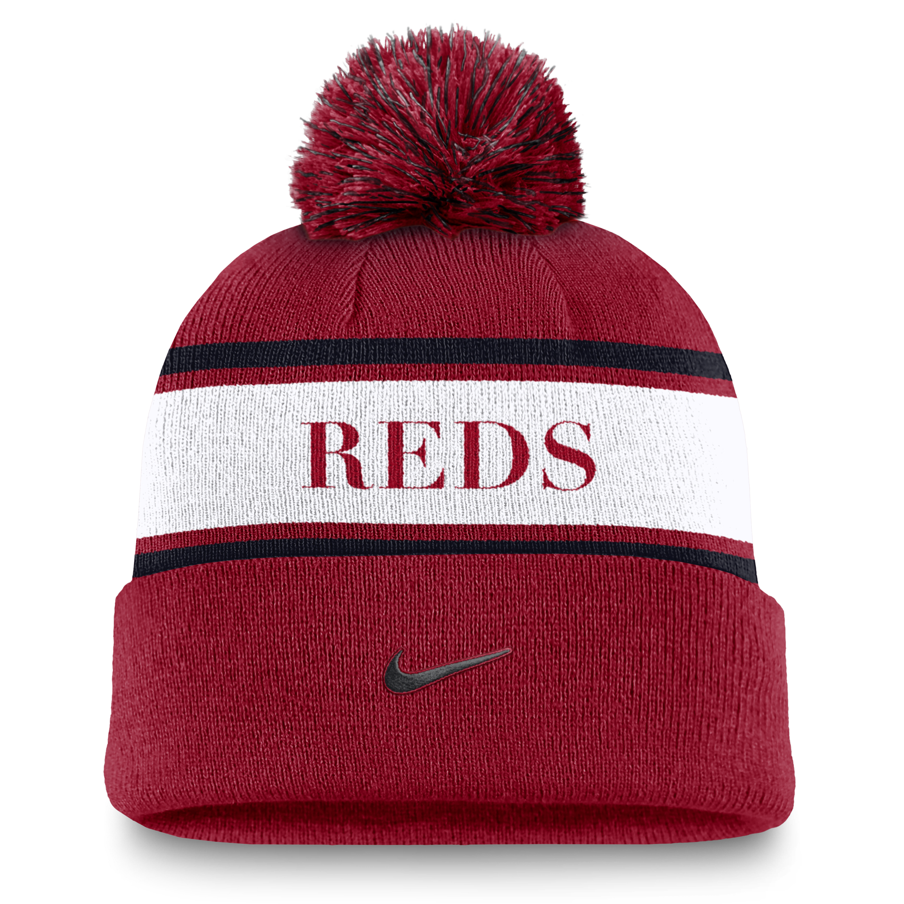 Cincinnati Reds Team Stripe Peak Men's Nike MLB Cuffed Pom Beanie