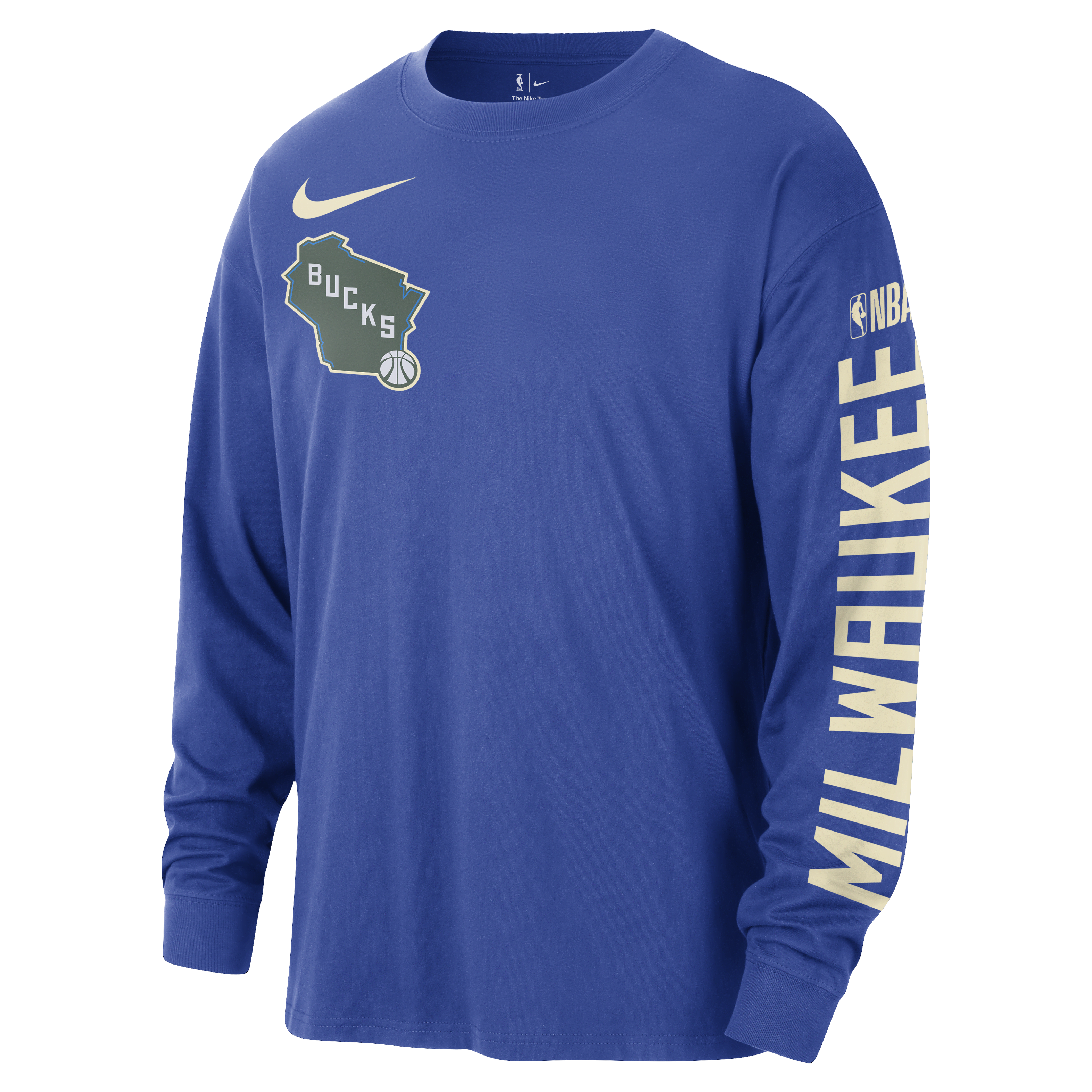 Milwaukee Bucks Courtside City Edition Men's Nike NBA Max90 Long-Sleeve T-Shirt