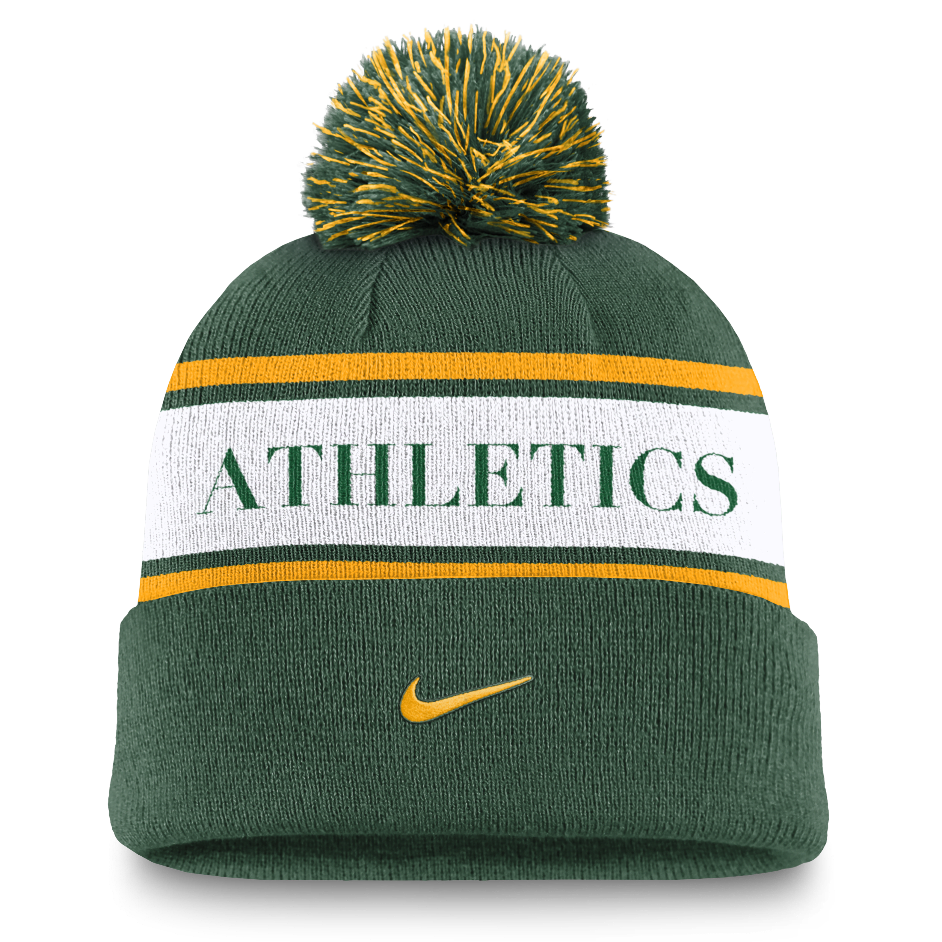 Oakland Athletics Team Stripe Peak Men's Nike MLB Cuffed Pom Beanie