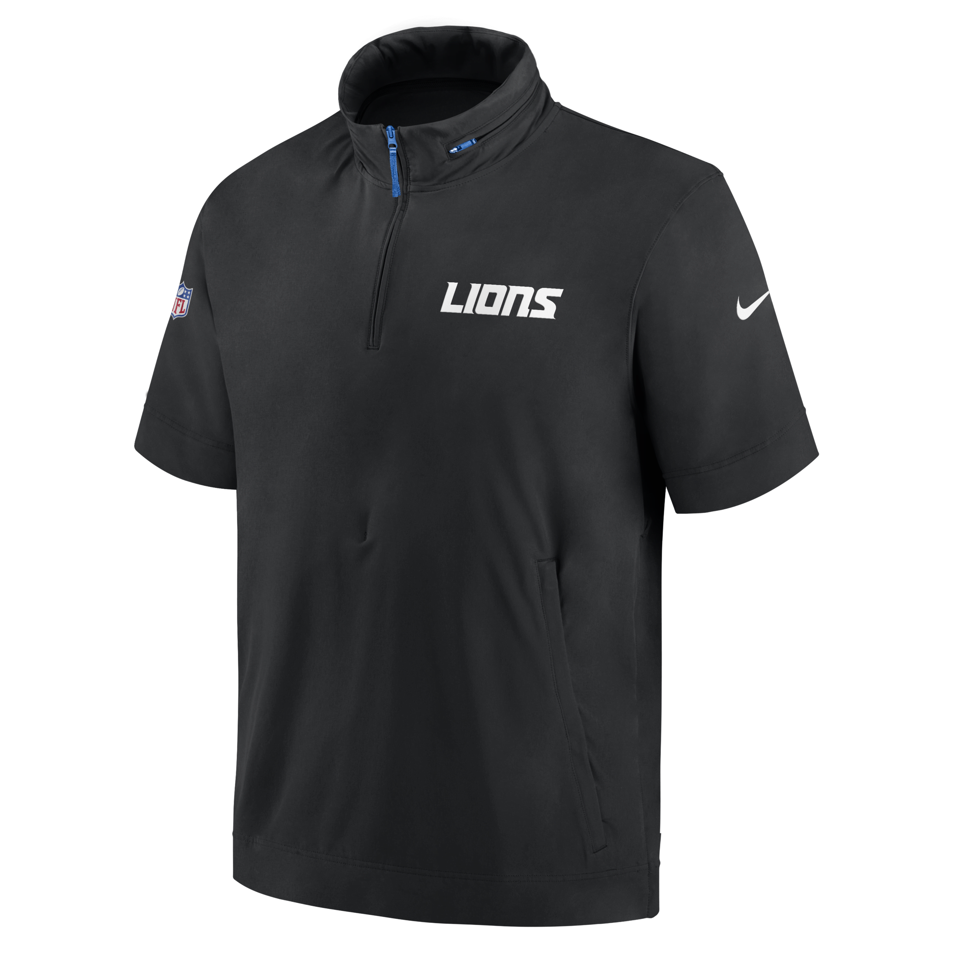 Detroit Lions Sideline Coach Men's Nike NFL 1/2-Zip Short-Sleeve Hooded Jacket