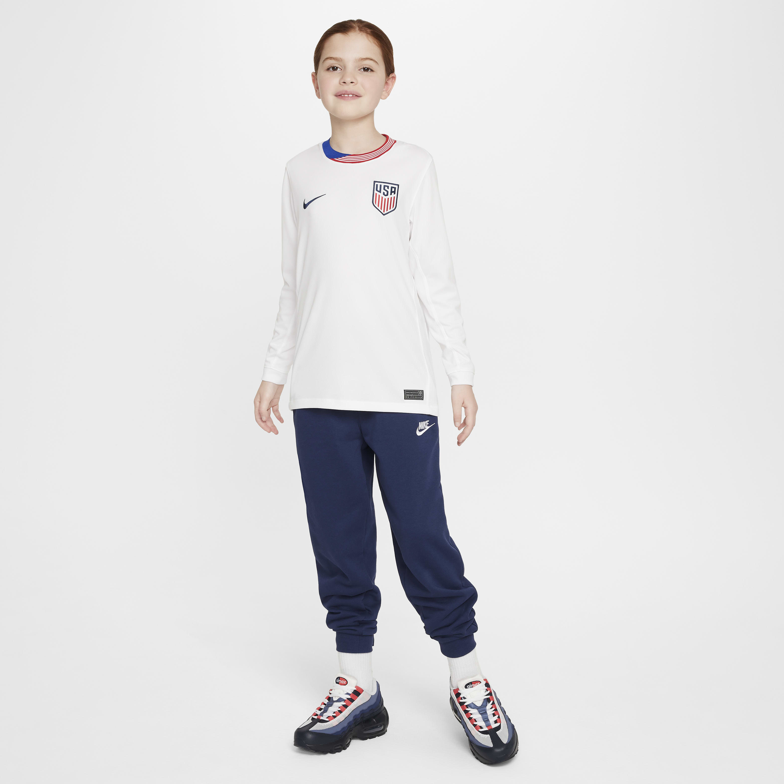 USWNT 2024 Stadium Home Big Kids' Nike Dri-FIT Soccer Long-Sleeve Replica Jersey