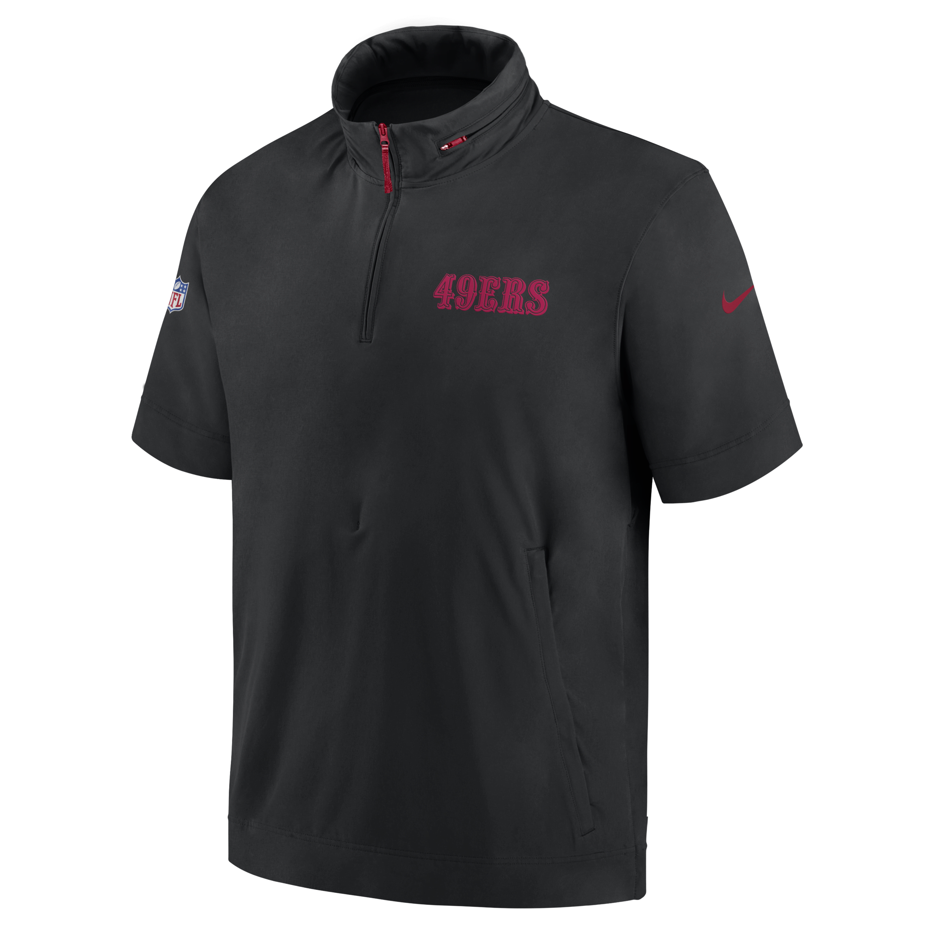 San Francisco 49ers Sideline Coach Men's Nike NFL 1/2-Zip Short-Sleeve Hooded Jacket